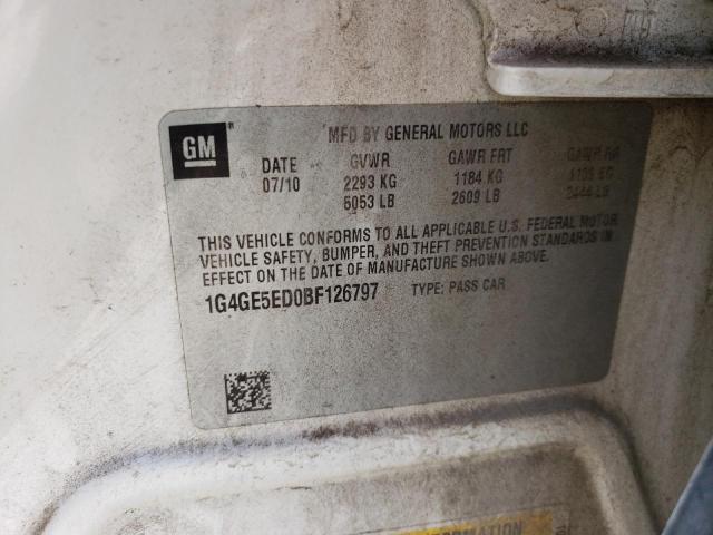 1G4GE5ED0BF126797 - 2011 BUICK LACROSSE CXS WHITE photo 10