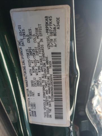 5TEGN92N91Z808832 - 2001 TOYOTA TACOMA DOUBLE CAB PRERUNNER BLACK photo 12