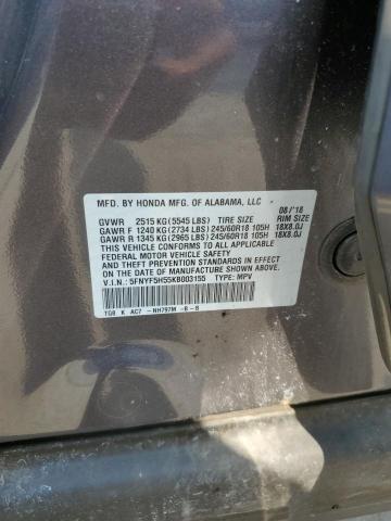 5FNYF5H55KB003155 - 2019 HONDA PILOT EXL GRAY photo 13