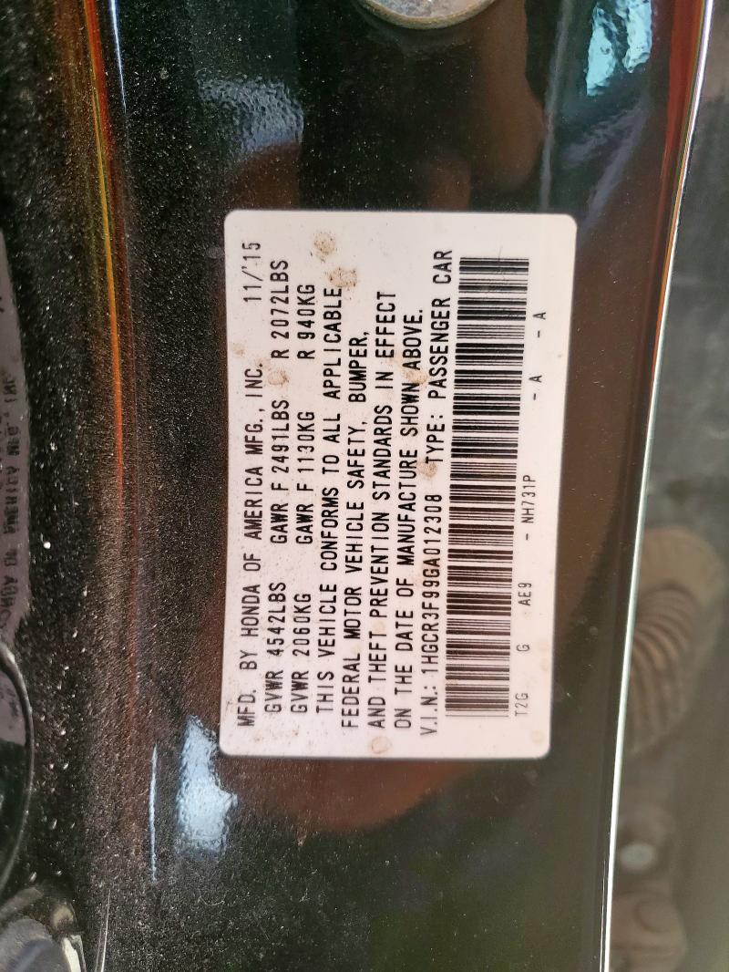 1HGCR3F99GA012308 - 2016 HONDA ACCORD TOURING შავი ფოტო 13