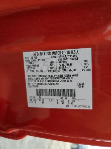 1FTYR10U14PA03472 - 2004 FORD RANGER RED photo 13