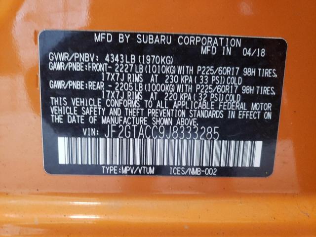 JF2GTACC9J8333285 - 2018 SUBARU CROSSTREK PREMIUM ORANGE photo 13