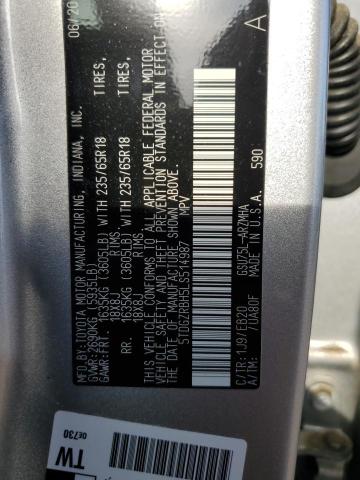 5TDGZRBH5LS514987 - 2020 TOYOTA HIGHLANDER XLE SILVER photo 13