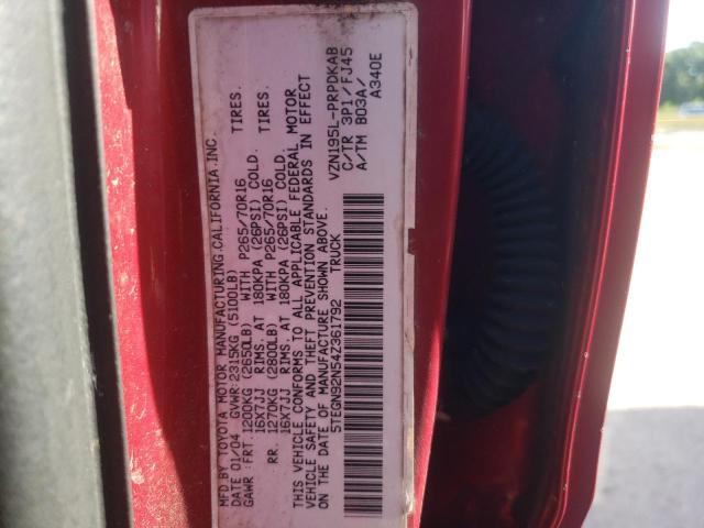 5TEGN92N54Z361792 - 2004 TOYOTA TACOMA DOUBLE CAB PRERUNNER RED photo 12