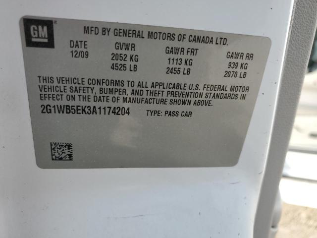 2G1WB5EK3A1174204 - 2010 CHEVROLET IMPALA LT WHITE photo 12