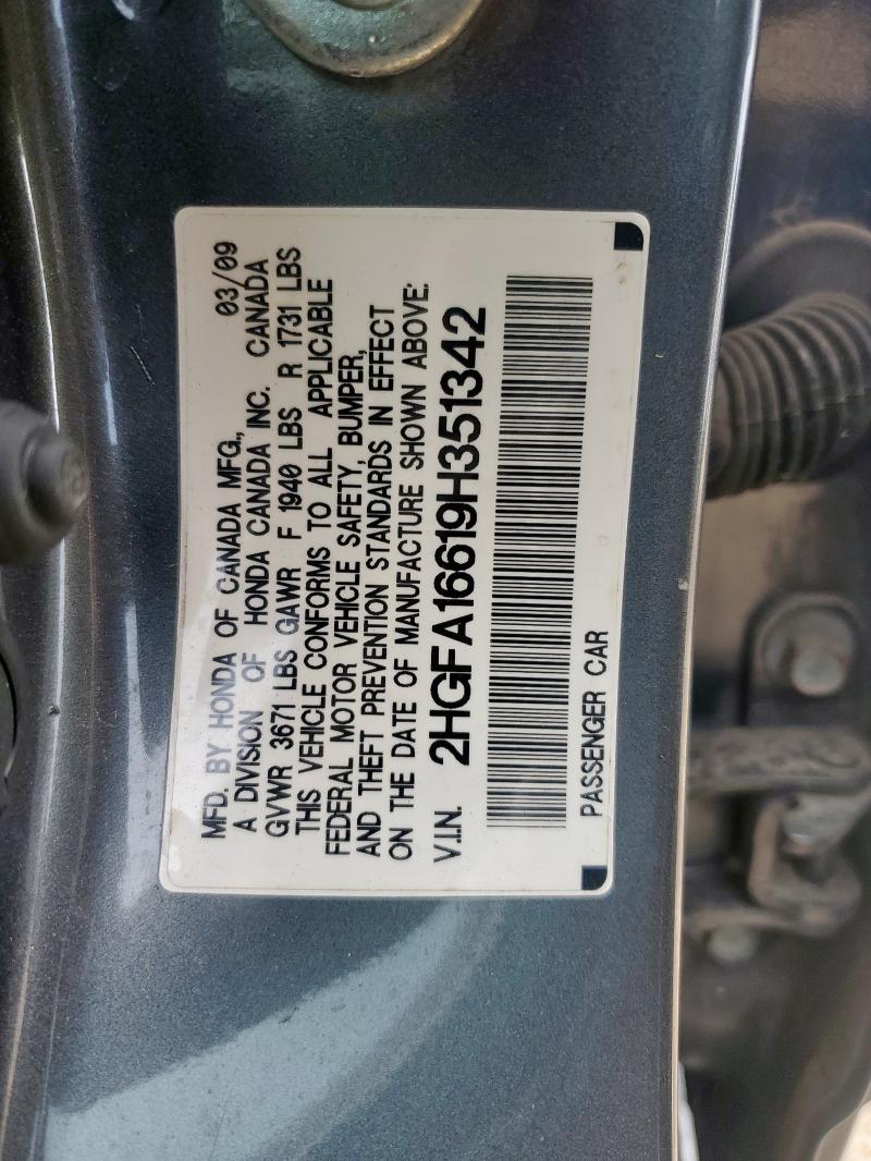 2HGFA16619H351342 - 2009 HONDA CIVIC LX-S GRAY photo 12