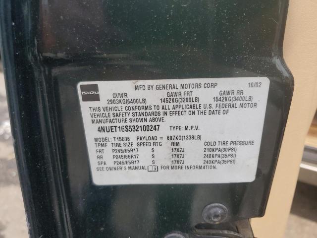 4NUET16S532100247 - 2003 ISUZU ASCENDER S Yaşıl foto 13