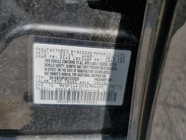 3N1AB7AP3KY333825 - 2019 NISSAN SENTRA S Қара фото 12