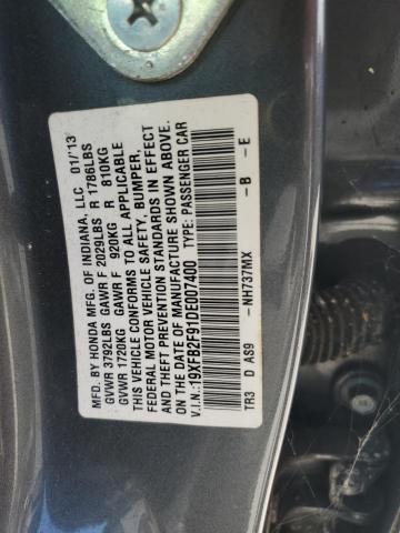 19XFB2F91DE007400 - 2013 HONDA CIVIC EXL GRAY photo 12