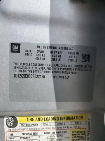 1G1ZC5E03CF332125 - 2012 CHEVROLET MALIBU 1LT 银色 照片 13