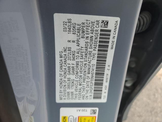 2HGFE2F55NH574110 - 2022 HONDA CIVIC SPORT 灰色 照片 12