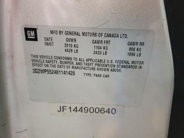 2G2WP552481141428 - 2008 PONTIAC GRAND PRIX 银色 照片 10