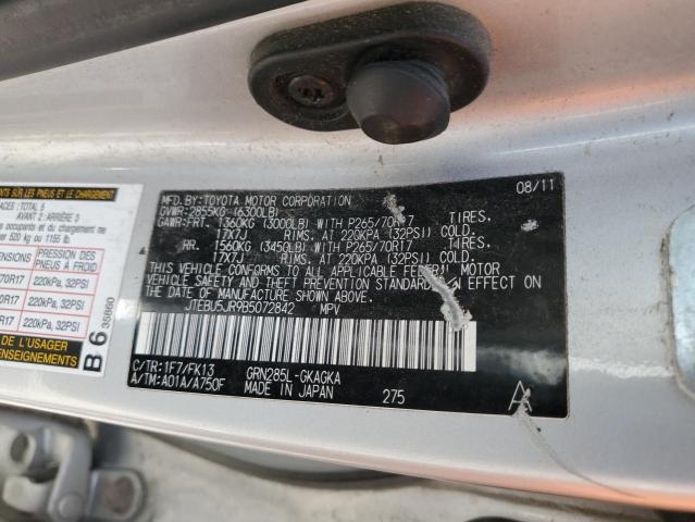 JTEBU5JR9B5072842 - 2011 TOYOTA 4RUNNER SR5 SILVER photo 13