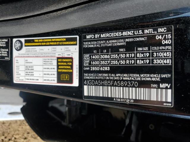 4JGDA5HB5FA589370 - 2015 MERCEDES-BENZ ML 350 4MATIC BLACK photo 12