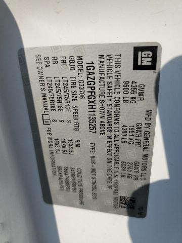 1GAZGPFGXH1135257 - 2017 CHEVROLET EXPRESS G3 LT WHITE photo 13