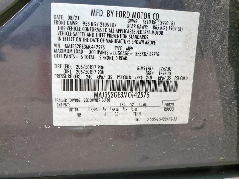 MAJ3S2GE3MC442575 - 2021 FORD ECOSPORT SE 灰色 照片 13