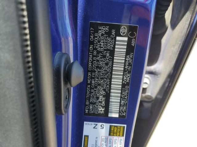 JTDKARFU2H3538617 - 2017 TOYOTA PRIUS BLUE photo 12