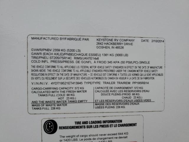4YDT19521ET413945 - 2014 KEYSTONE PASSPORT WHITE photo 10