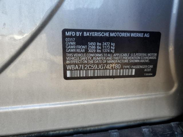 WBA7E2C59JG742180 - 2018 BMW 740 I SILVER photo 12