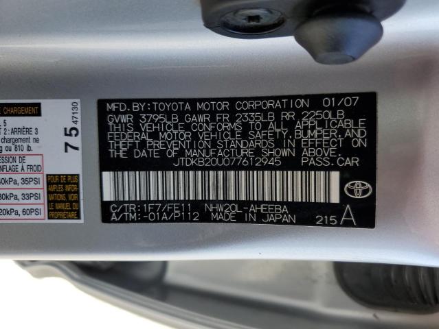 JTDKB20U077612945 - 2007 TOYOTA PRIUS SILVER photo 12