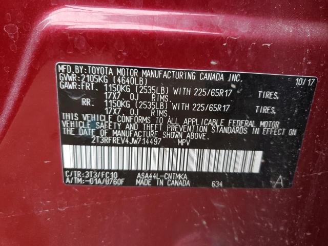 2T3RFREV4JW714497 - 2018 TOYOTA RAV4 ADVENTURE RED photo 13