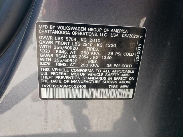 1V2ER2CA3MC522409 - 2021 VOLKSWAGEN ATLAS SEL GRAY photo 13