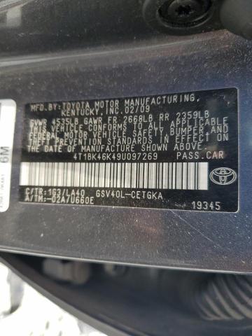 4T1BK46K49U097269 - 2009 TOYOTA CAMRY SE GRAY photo 12