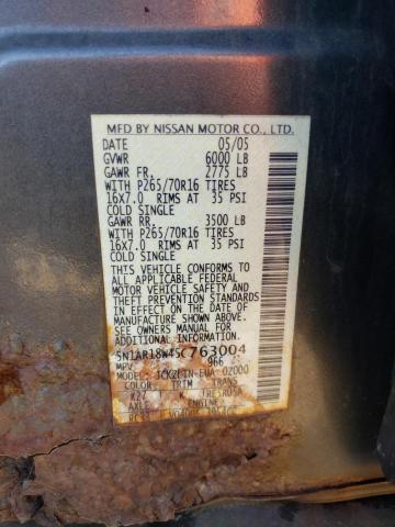 5N1AR18W45C763004 - 2005 NISSAN PATHFINDER LE 灰色 照片 12