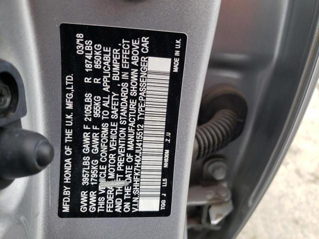 SHHFK7H4XJU415512 - 2018 HONDA CIVIC SPORT GRAY photo 12