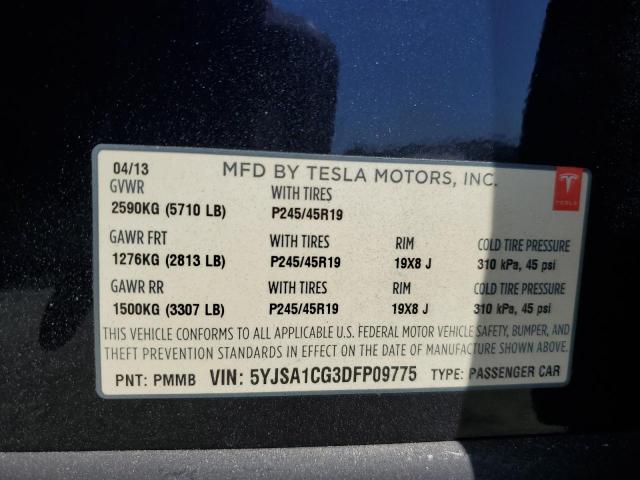 5YJSA1CG3DFP09775 - 2013 TESLA MODEL S ლურჯი ფოტო 12