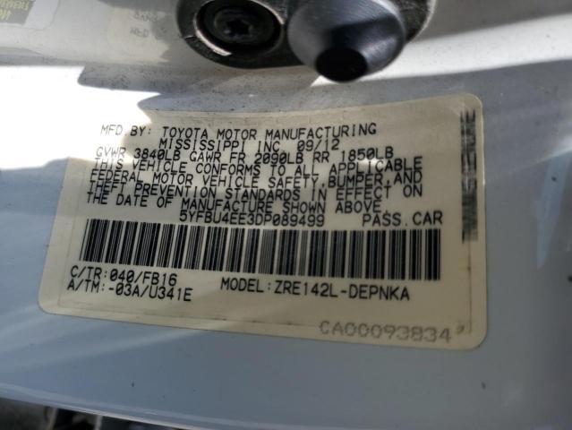 5YFBU4EE3DP089499 - 2013 TOYOTA COROLLA BASE WHITE photo 12