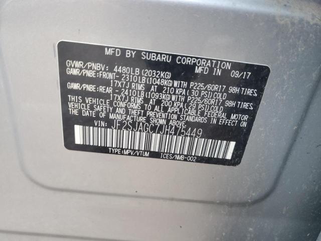 JF2SJAGC7JH475449 - 2018 SUBARU FORESTER 2.5I PREMIUM SILVER photo 12