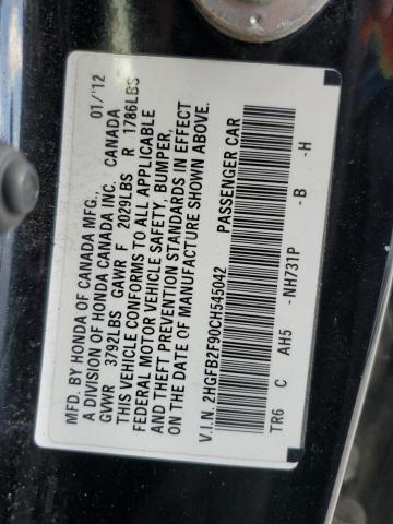 2HGFB2F90CH545042 - 2012 HONDA CIVIC EXL 黑色 照片 13