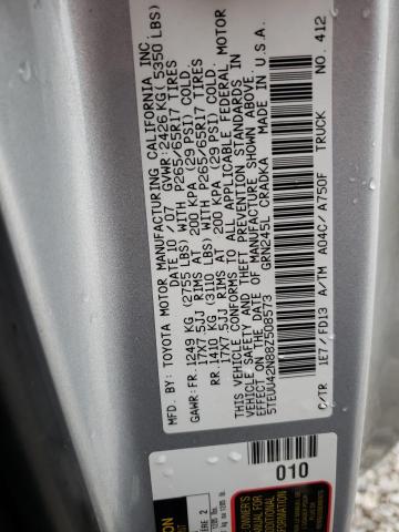 5TEUU42N88Z508573 - 2008 TOYOTA TACOMA ACCESS CAB ვერცხლისფერი ფოტო 12