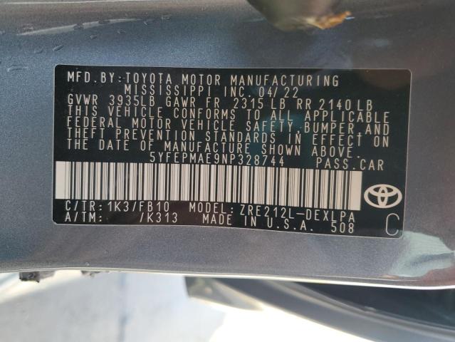 5YFEPMAE9NP328744 - 2022 TOYOTA COROLLA LE 蓝色 照片 12