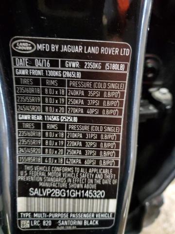 SALVP2BG1GH145320 - 2016 LAND ROVER RANGE ROVE SE BLACK photo 12