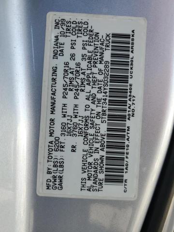 5TBRT3414YS032289 - 2000 TOYOTA TUNDRA ACCESS CAB 银色 照片 12
