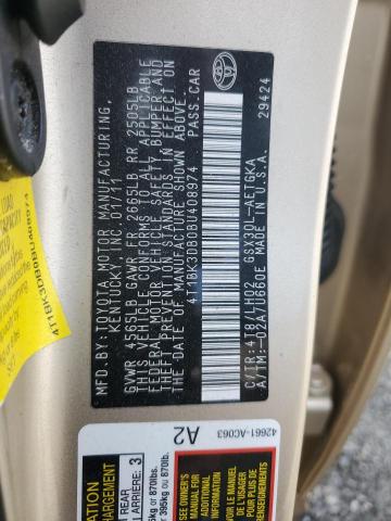 4T1BK3DB0BU408974 - 2011 TOYOTA AVALON BASE 金色 照片 12