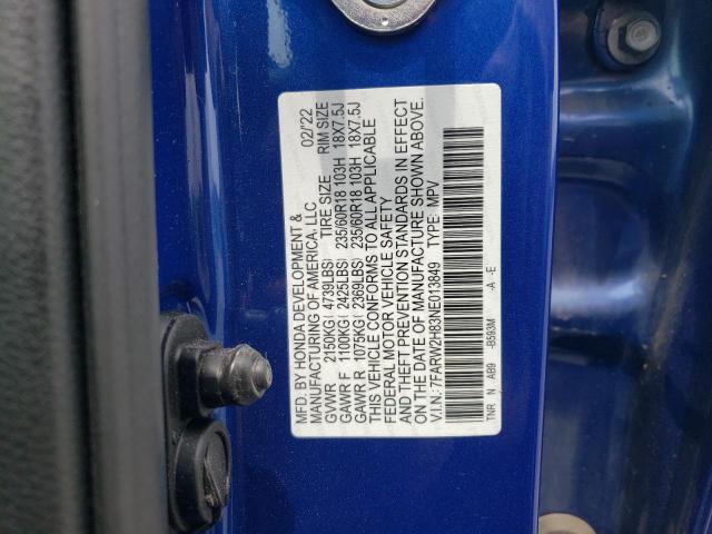 7FARW2H83NE013849 - 2022 HONDA CR-V EXL BLUE photo 13