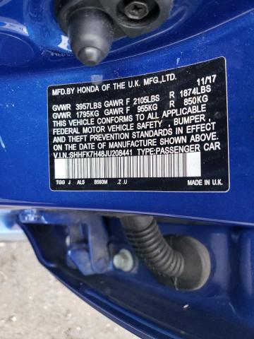 SHHFK7H48JU208441 - 2018 HONDA CIVIC SPORT BLUE photo 12