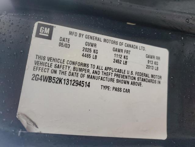 2G4WB52K131294514 - 2003 BUICK REGAL LS 黑色 照片 12