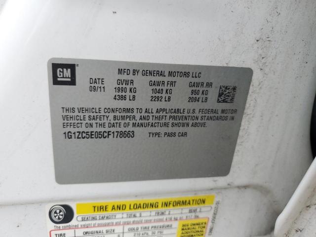 1G1ZC5E05CF178663 - 2012 CHEVROLET MALIBU 1LT 白色 照片 12