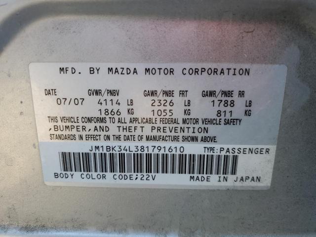 JM1BK34L381791610 - 2008 MAZDA SPEED 3 ვერცხლისფერი ფოტო 13