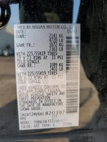 5N1AT2MV6KC820397 - 2019 NISSAN ROGUE S შავი ფოტო 14