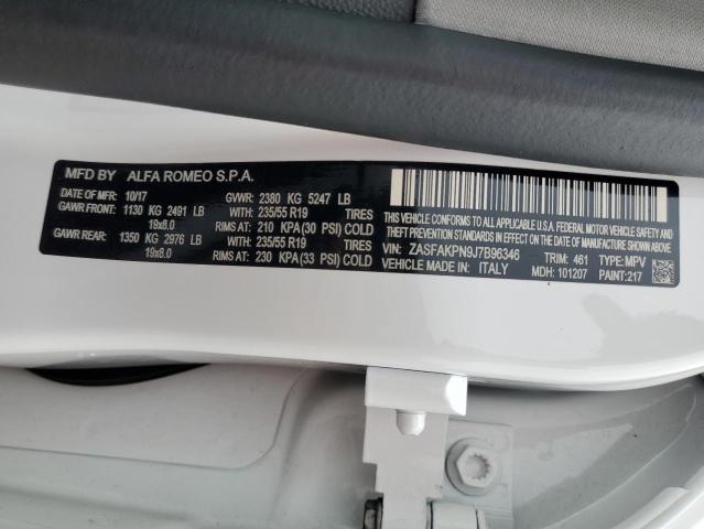 ZASFAKPN9J7B96346 - 2018 ALFA ROMEO STELVIO SPORT თეთრი ფოტო 12