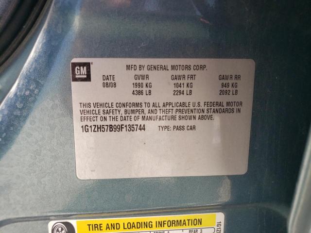 1G1ZH57B99F135744 - 2009 CHEVROLET MALIBU 1LT TEAL photo 12