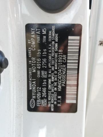 KMHGC4DD4CU189318 - 2012 HYUNDAI GENESIS 3.8L Білий фото 12
