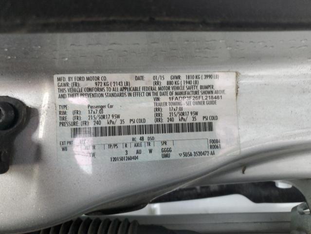 1FADP3F26FL218481 - 2015 FORD FOCUS SE SILVER photo 12