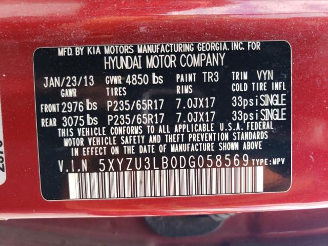 5XYZU3LB0DG058569 - 2013 HYUNDAI SANTA FE S RED photo 14