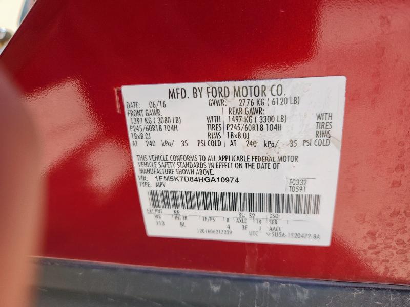 1FM5K7D84HGA10974 - 2017 FORD EXPLORER XLT RED photo 13